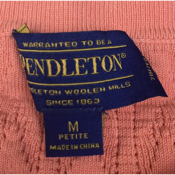 Pendleton Button Up Cardigan Sweater Pink Silk Nylon Cotton Petite Medium FLAW - Picture 9 of 11